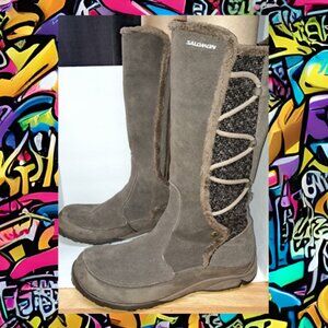 Salomon: “Emmy” Waterproof Thinslate Calf Brown Boot (Suede, Tweed, Faux Fur)